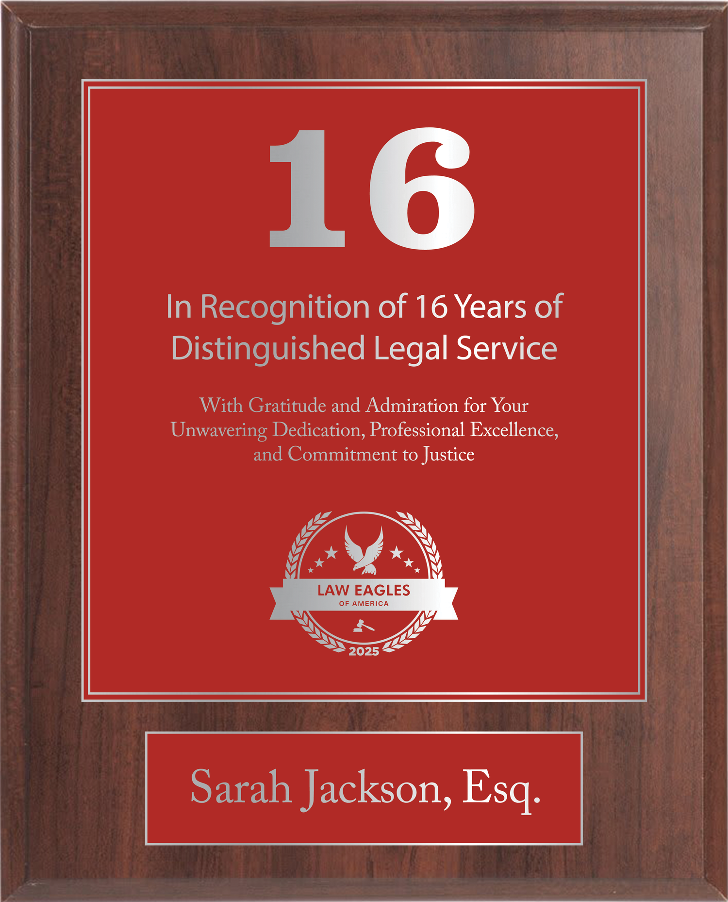 Silver Wood Custom Anniversary Recognition Plaque