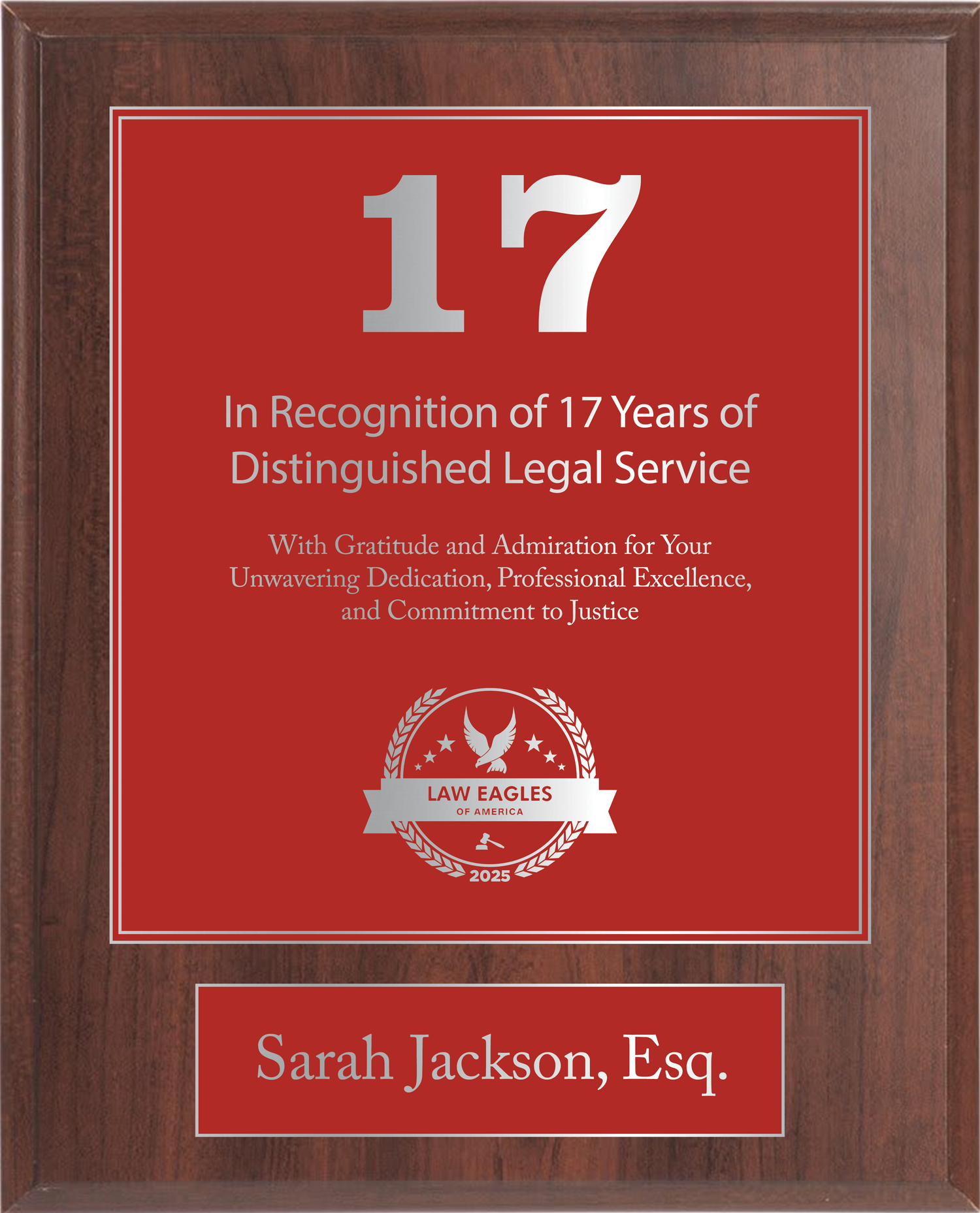 Silver Wood Custom Anniversary Recognition Plaque