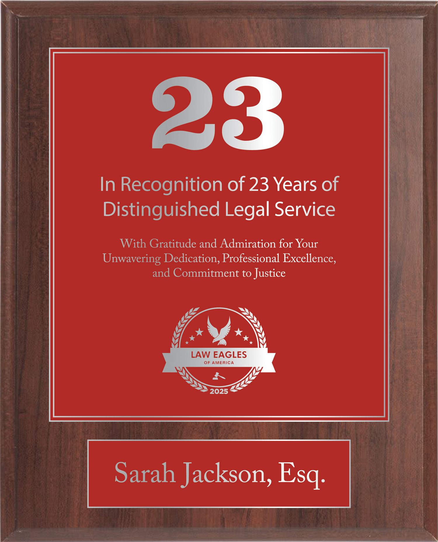 Silver Wood Custom Anniversary Recognition Plaque