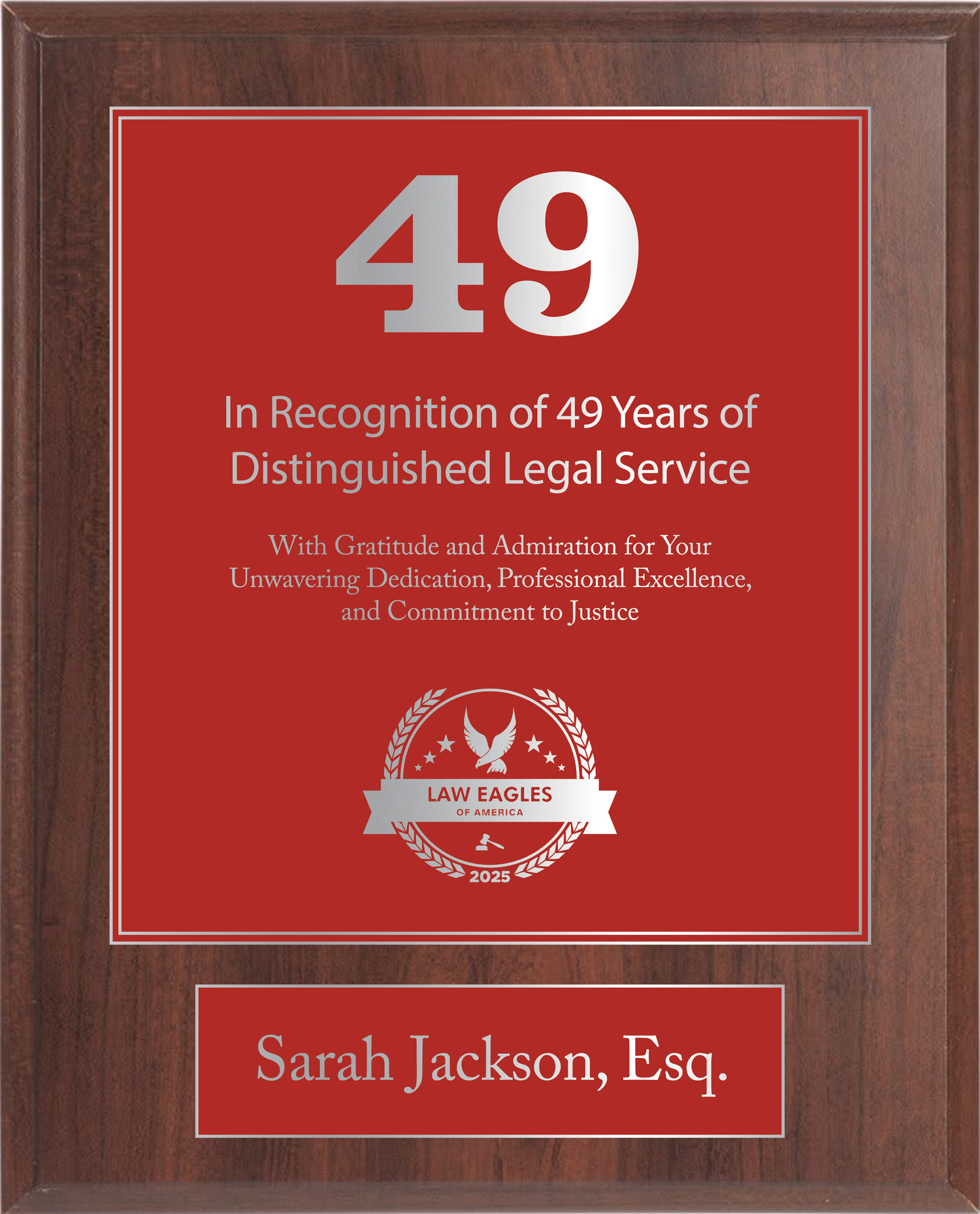 Silver Wood Custom Anniversary Recognition Plaque