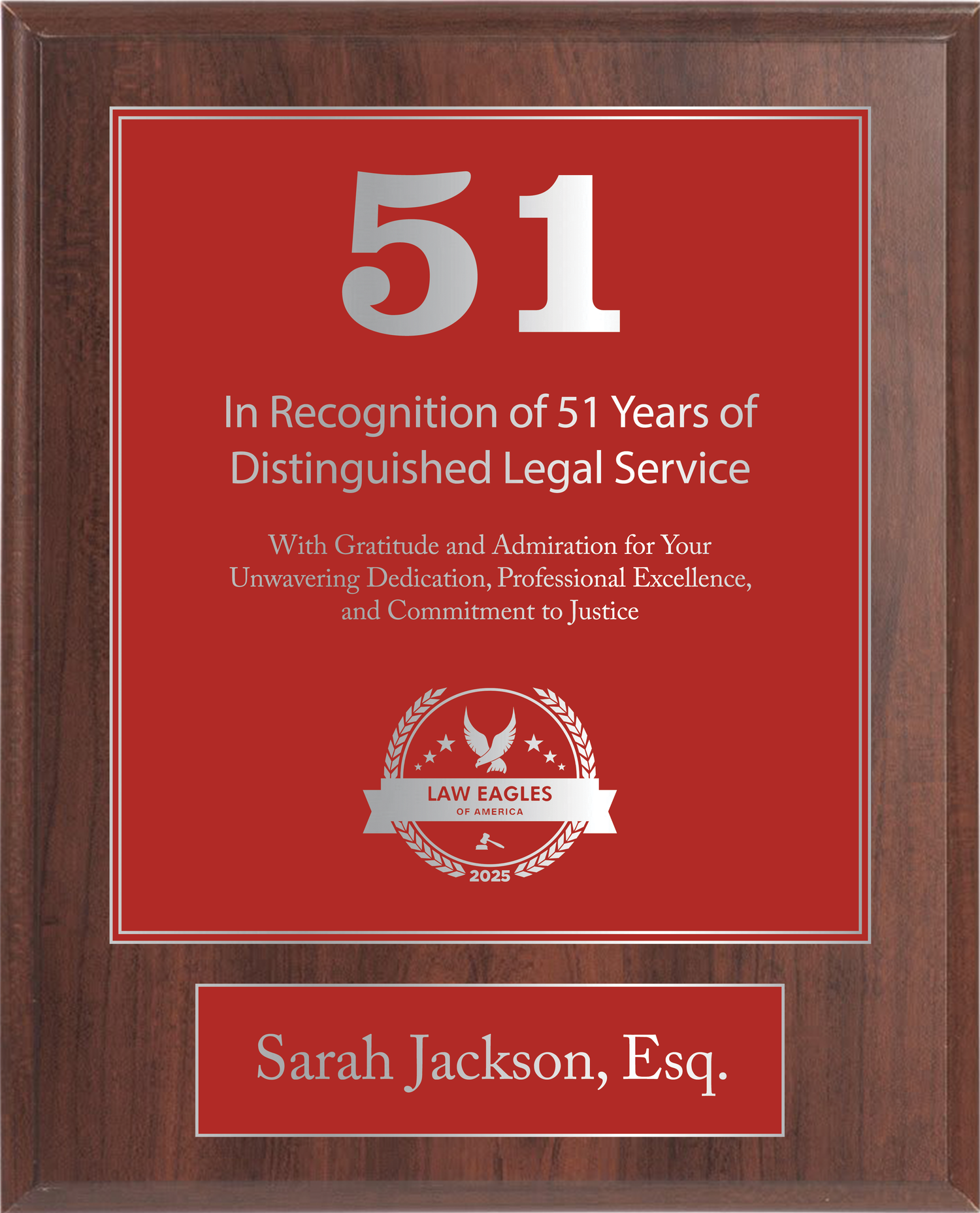 Silver Wood Custom Anniversary Recognition Plaque