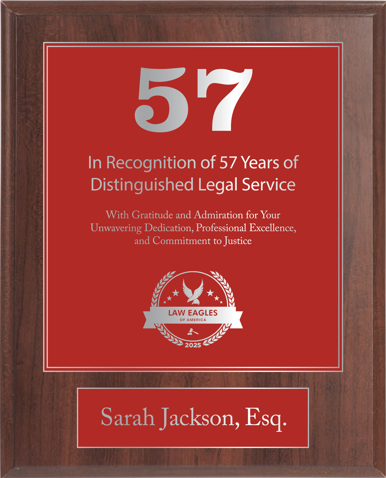 Silver Wood Custom Anniversary Recognition Plaque