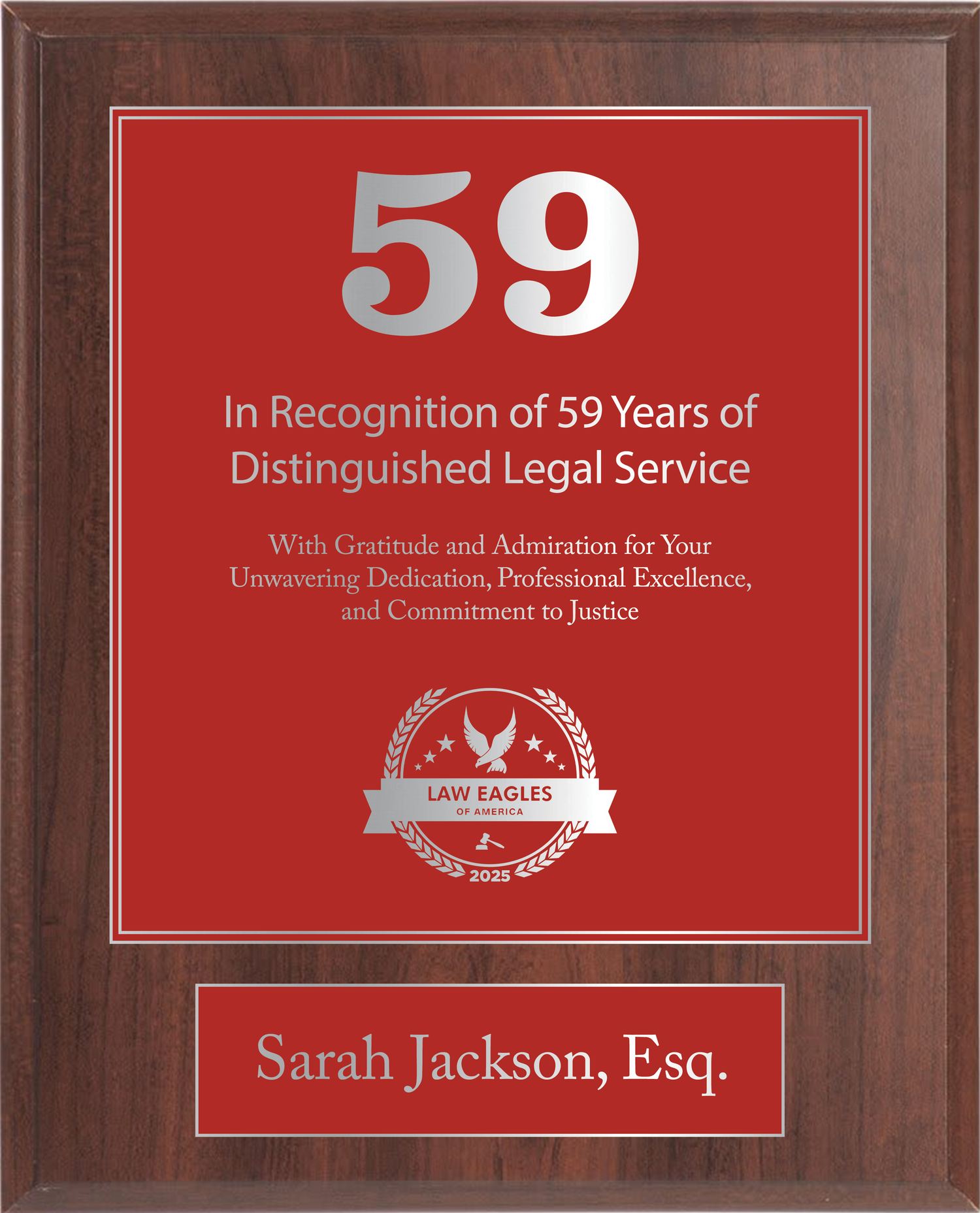 Silver Wood Custom Anniversary Recognition Plaque