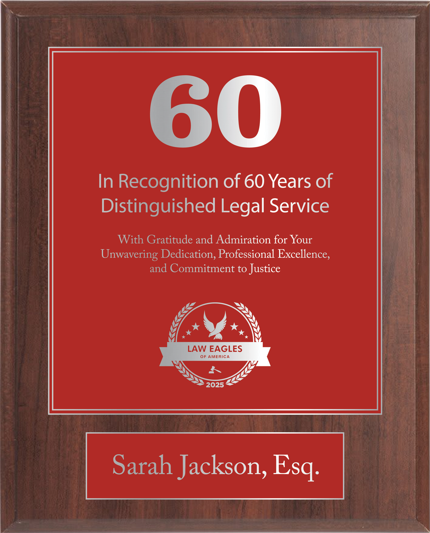 Silver Wood Custom Anniversary Recognition Plaque