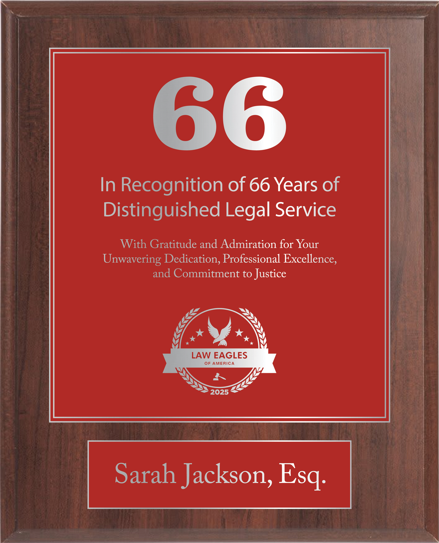 Silver Wood Custom Anniversary Recognition Plaque