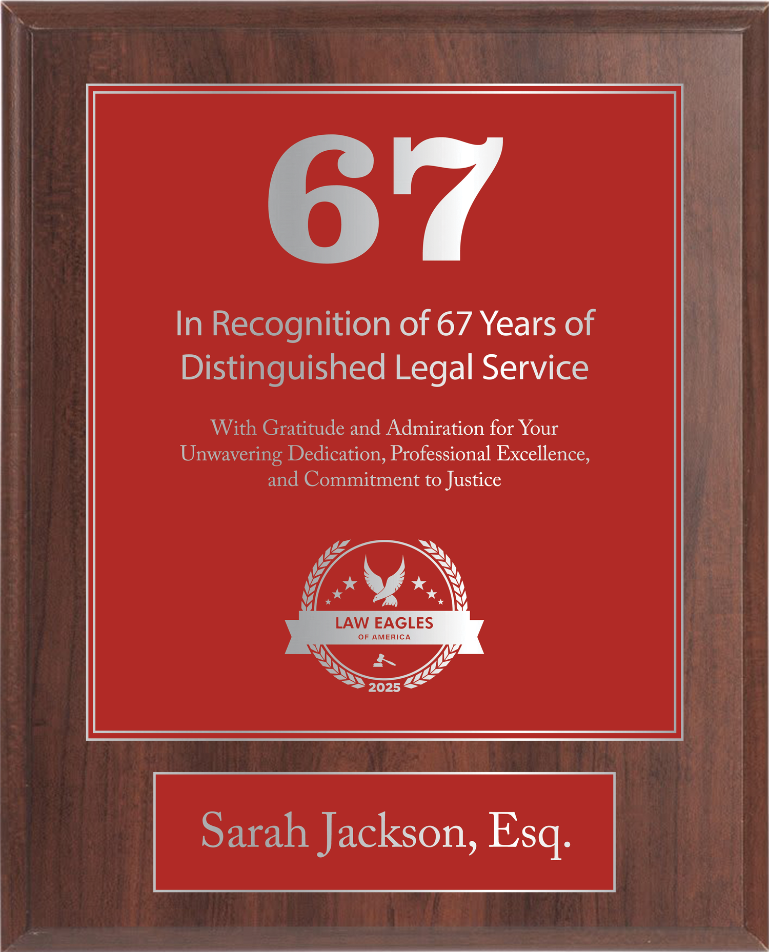 Silver Wood Custom Anniversary Recognition Plaque