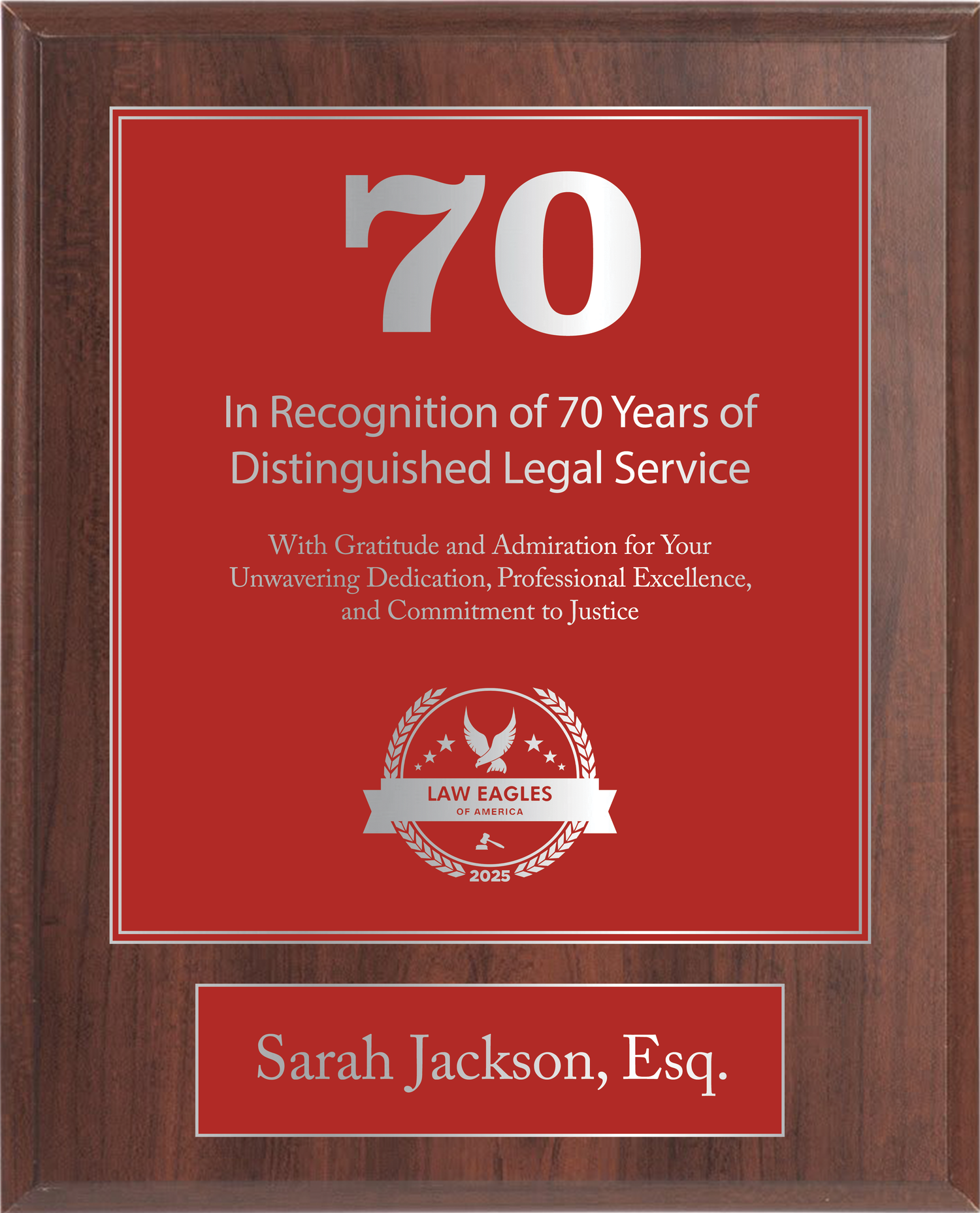 Silver Wood Custom Anniversary Recognition Plaque