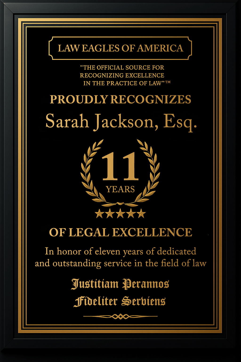 Gold Custom Anniversary Recognition Plaque - Law Eagles of America
