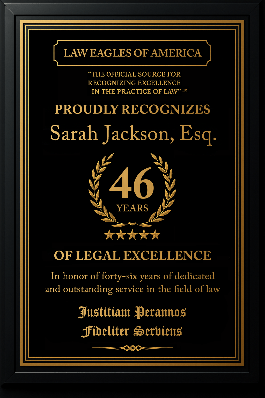 Gold Custom Anniversary Recognition Plaque - Law Eagles of America