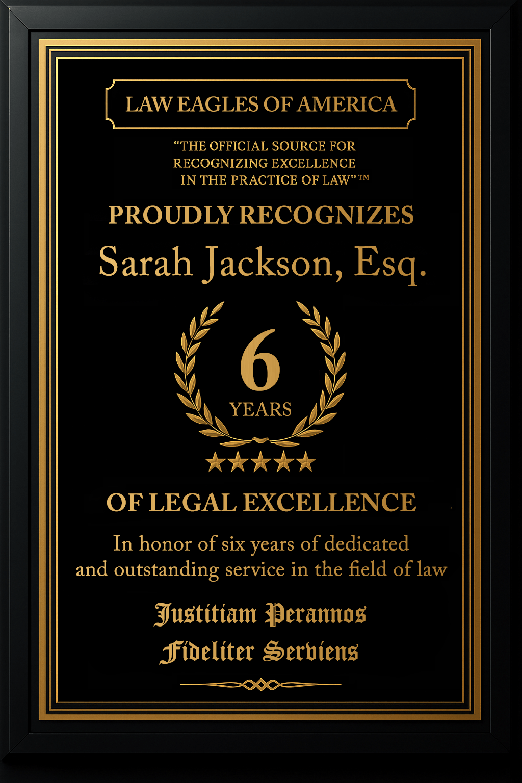 Gold Custom Anniversary Recognition Plaque - Law Eagles of America
