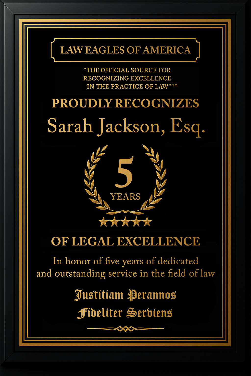 Gold Custom Anniversary Recognition Plaque - Law Eagles of America
