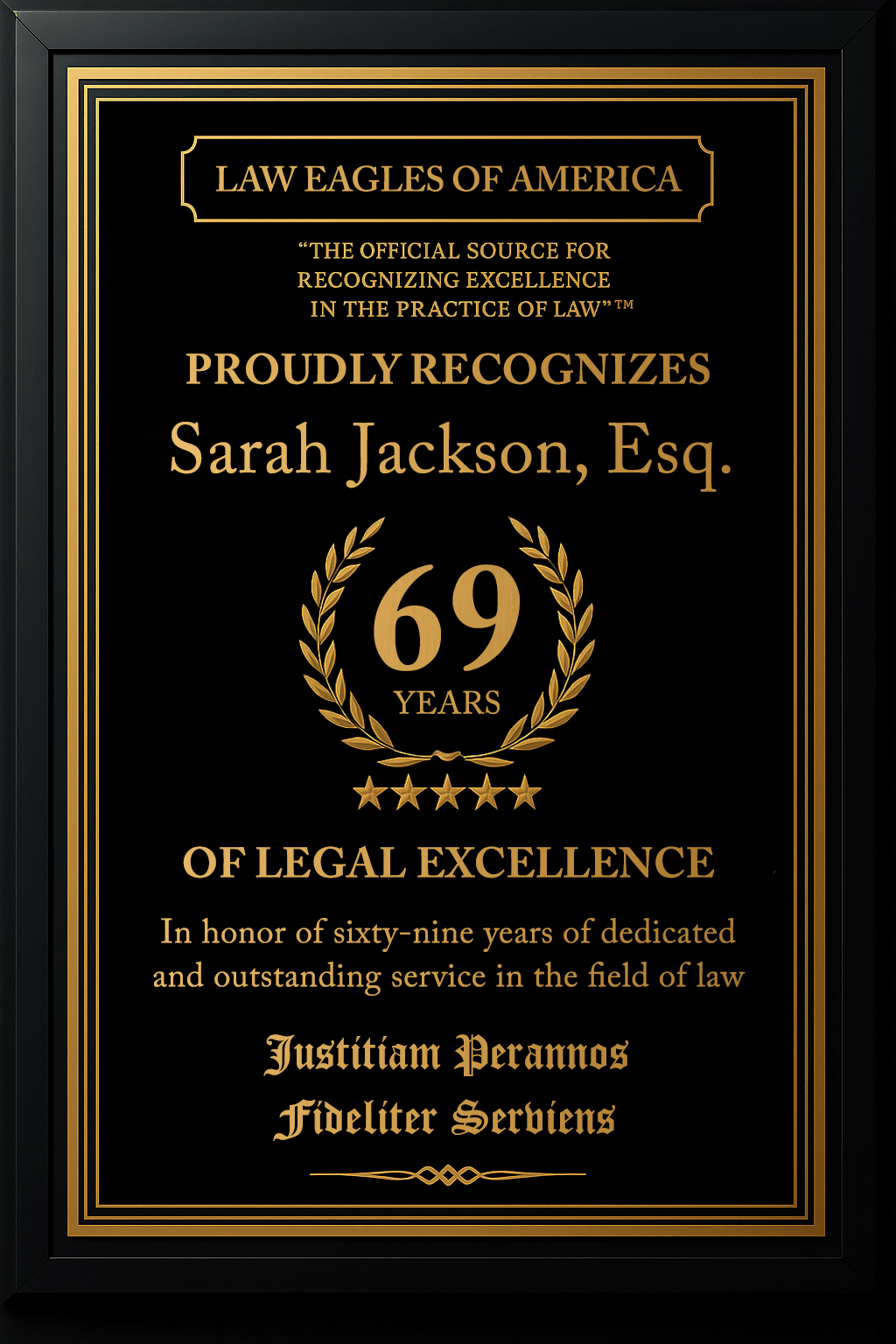 Gold Custom Anniversary Recognition Plaque - Law Eagles of America