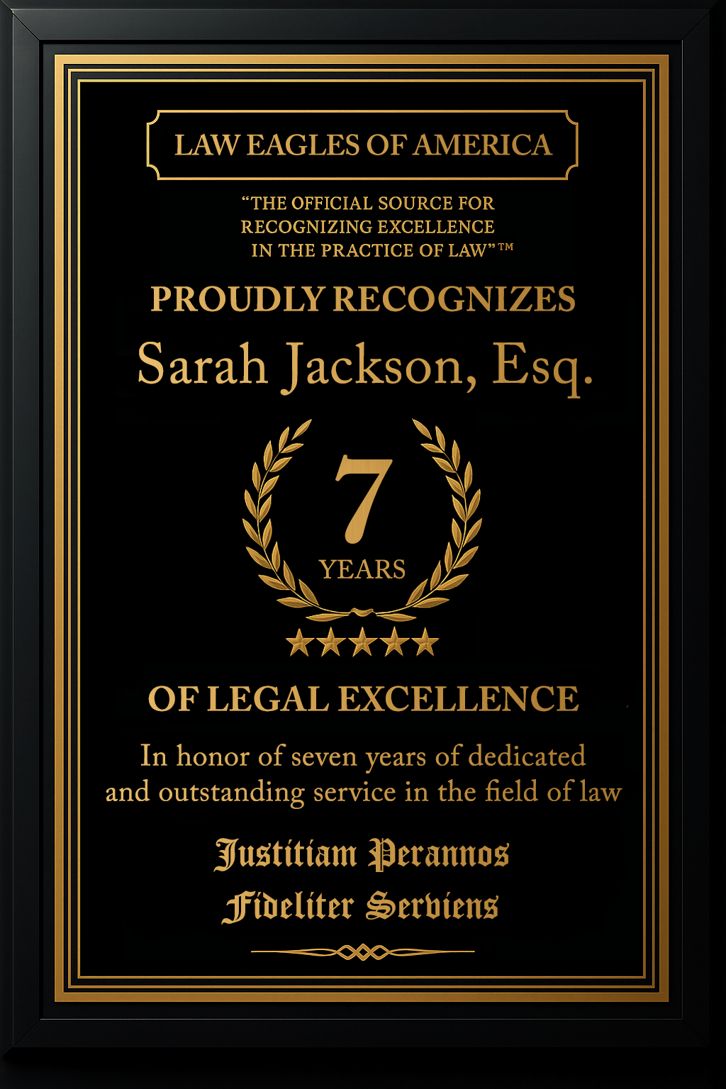 Gold Custom Anniversary Recognition Plaque - Law Eagles of America