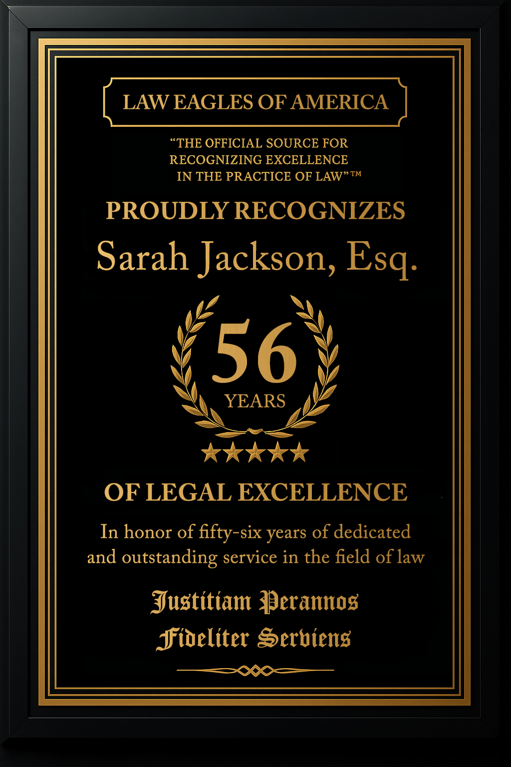 Gold Custom Anniversary Recognition Plaque - Law Eagles of America