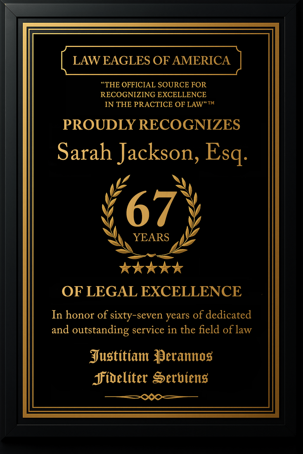 Gold Custom Anniversary Recognition Plaque - Law Eagles of America
