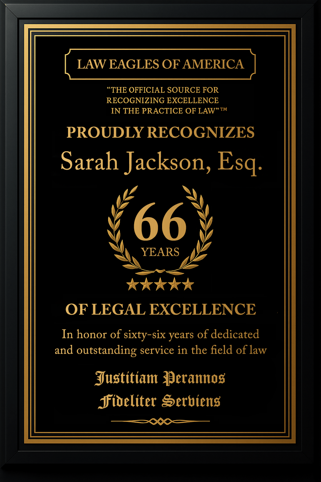 Gold Custom Anniversary Recognition Plaque - Law Eagles of America