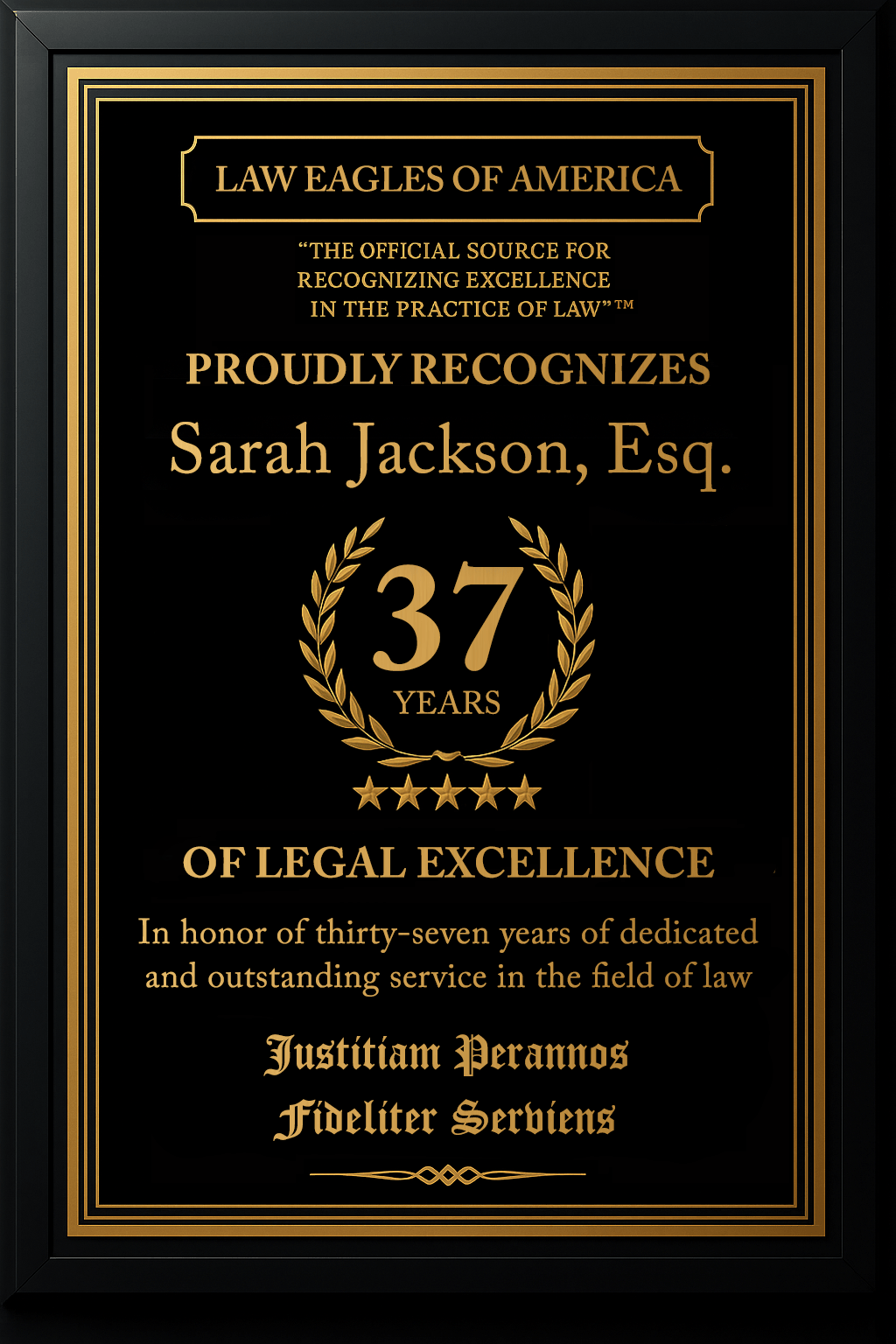 Gold Custom Anniversary Recognition Plaque - Law Eagles of America