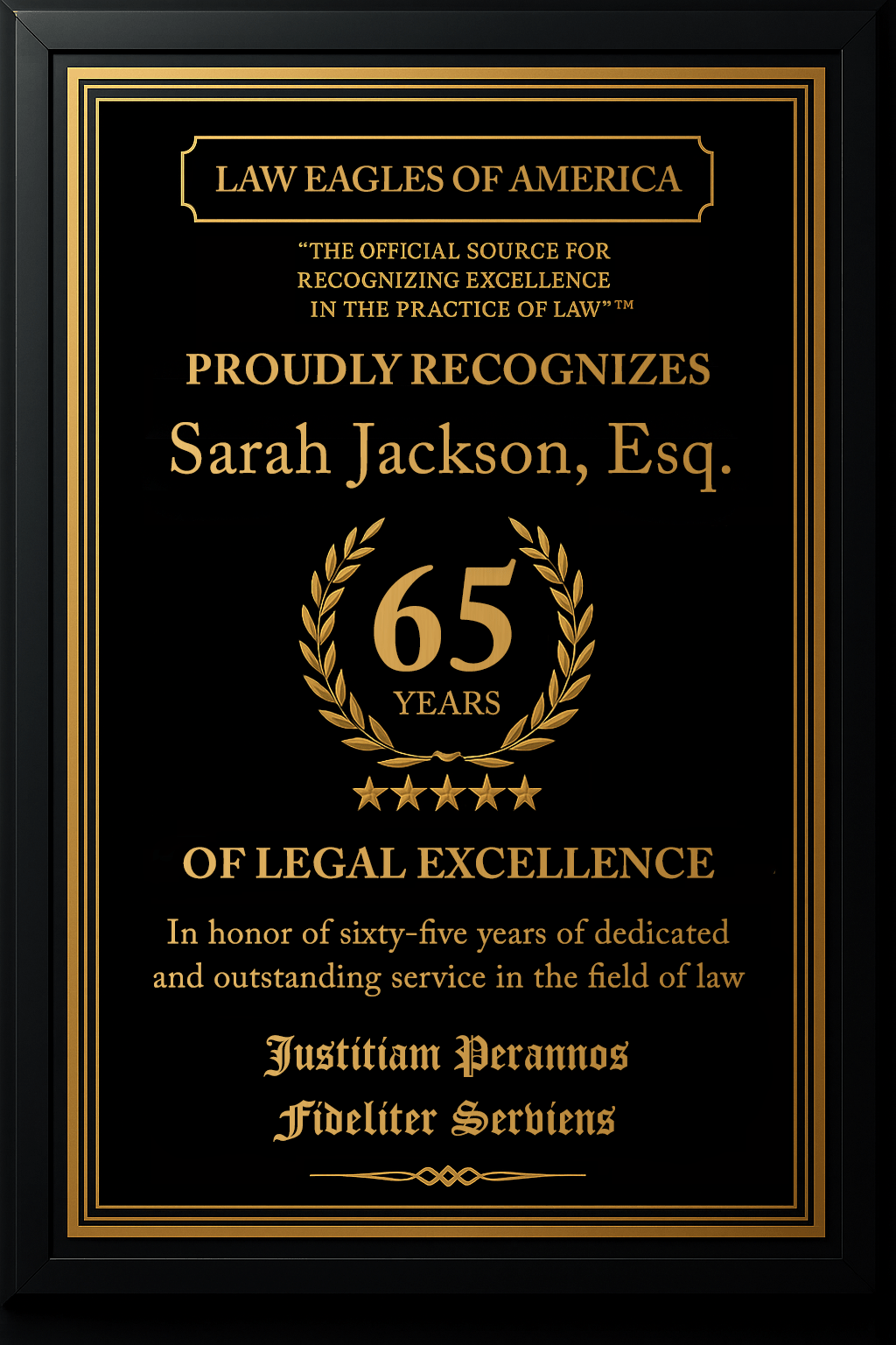 Gold Custom Anniversary Recognition Plaque - Law Eagles of America