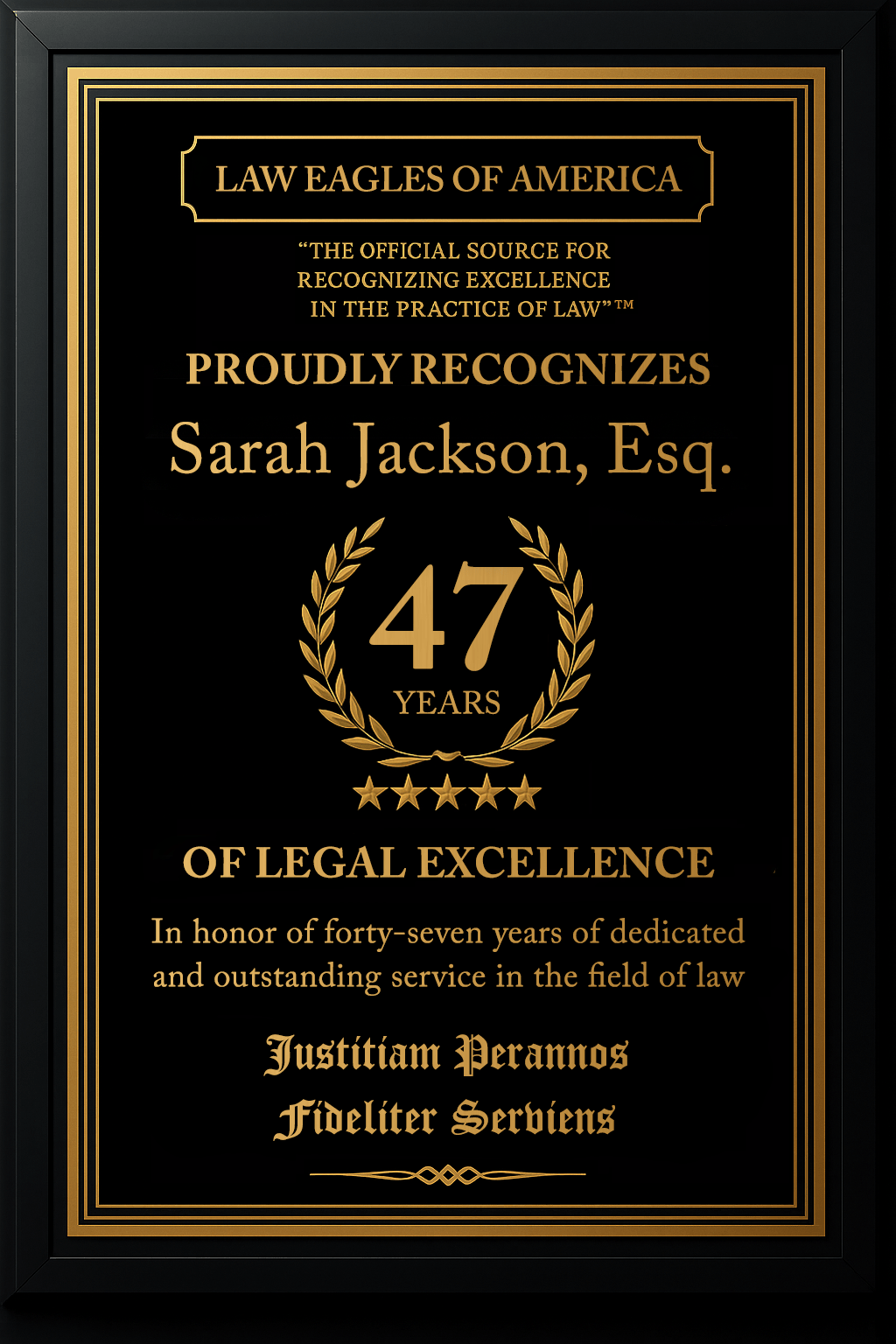 Gold Custom Anniversary Recognition Plaque - Law Eagles of America