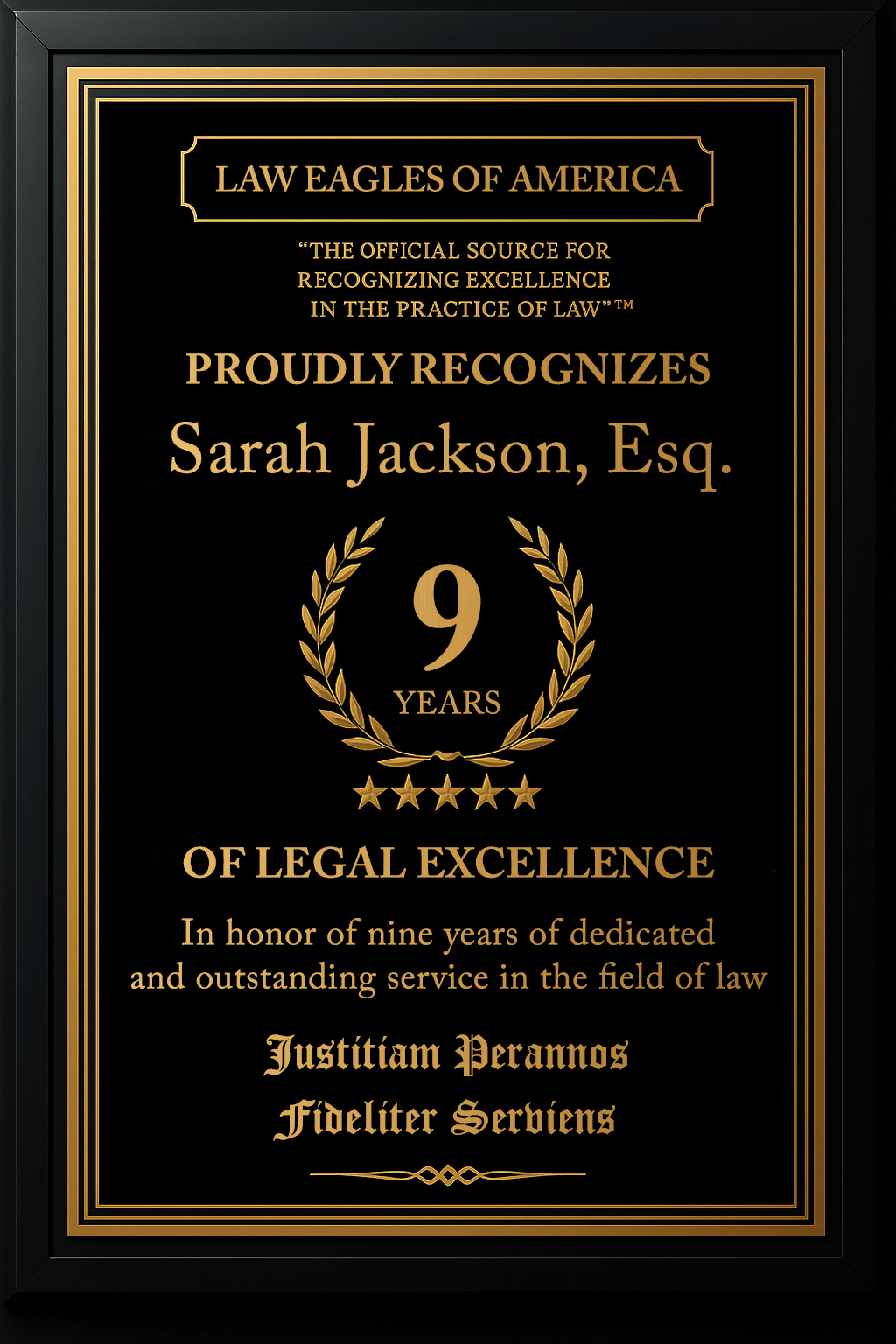 Gold Custom Anniversary Recognition Plaque - Law Eagles of America