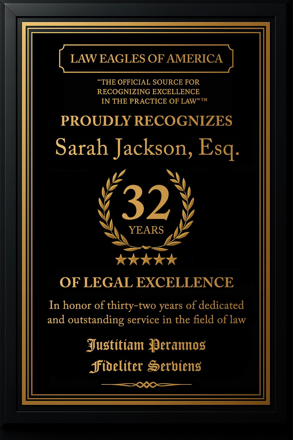 Gold Custom Anniversary Recognition Plaque - Law Eagles of America