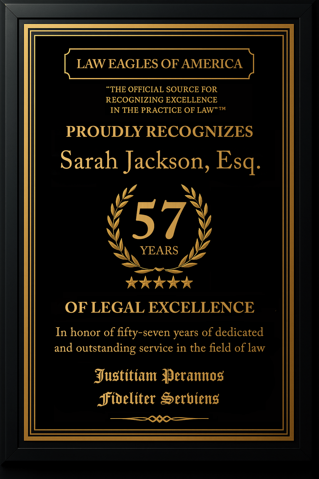 Gold Custom Anniversary Recognition Plaque - Law Eagles of America