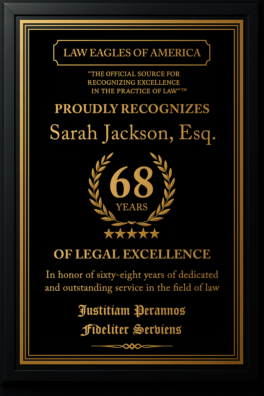 Gold Custom Anniversary Recognition Plaque - Law Eagles of America