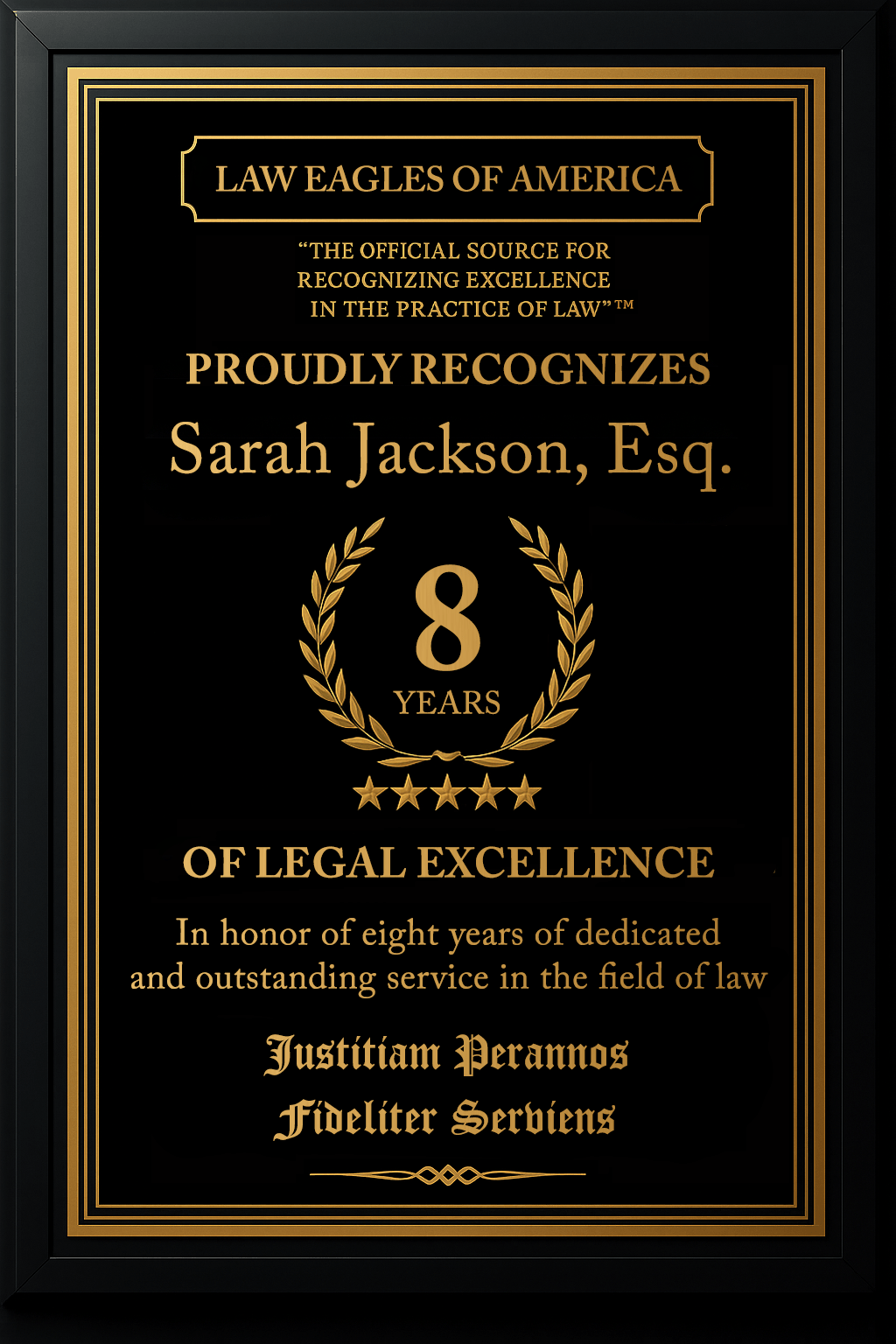 Gold Custom Anniversary Recognition Plaque - Law Eagles of America
