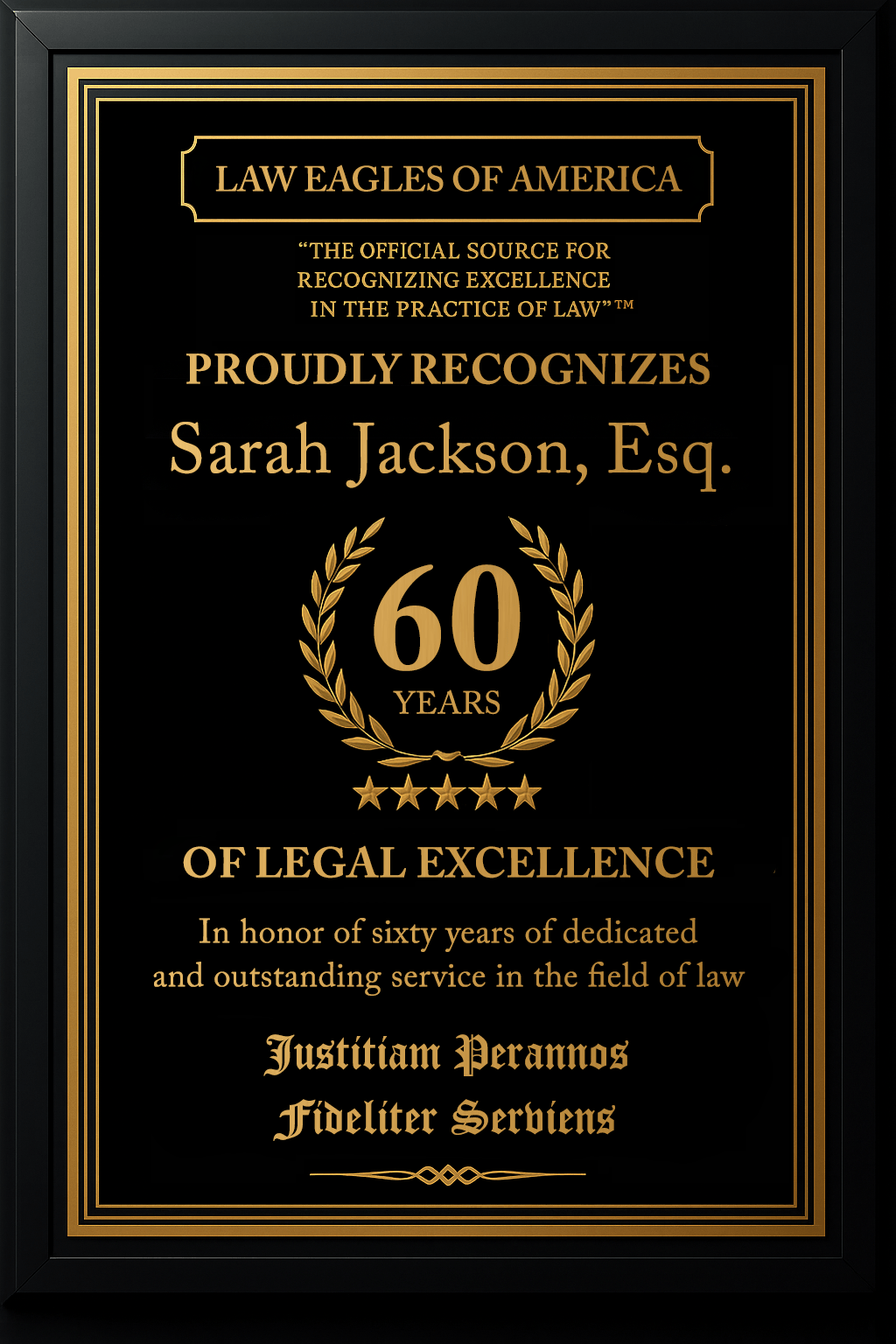 Gold Custom Anniversary Recognition Plaque - Law Eagles of America
