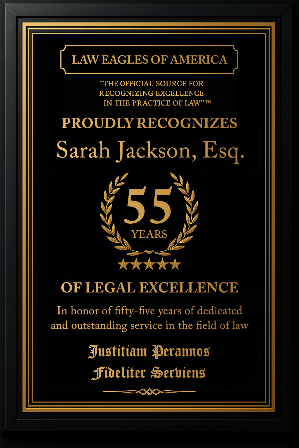 Gold Custom Anniversary Recognition Plaque - Law Eagles of America