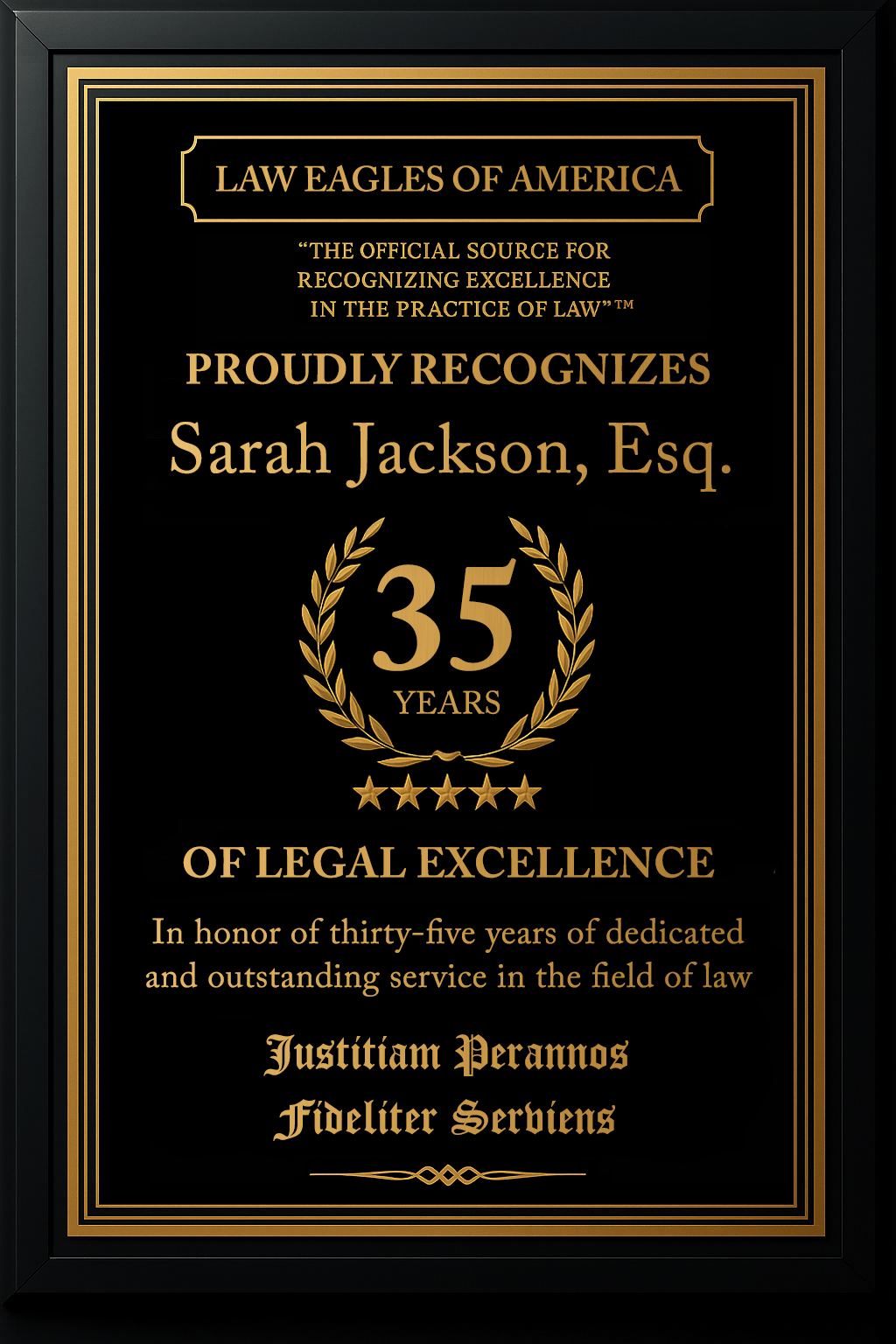Gold Custom Anniversary Recognition Plaque - Law Eagles of America