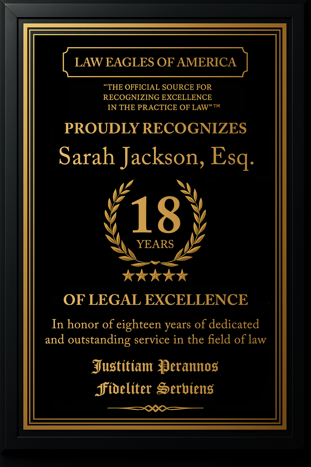 Gold Custom Anniversary Recognition Plaque - Law Eagles of America