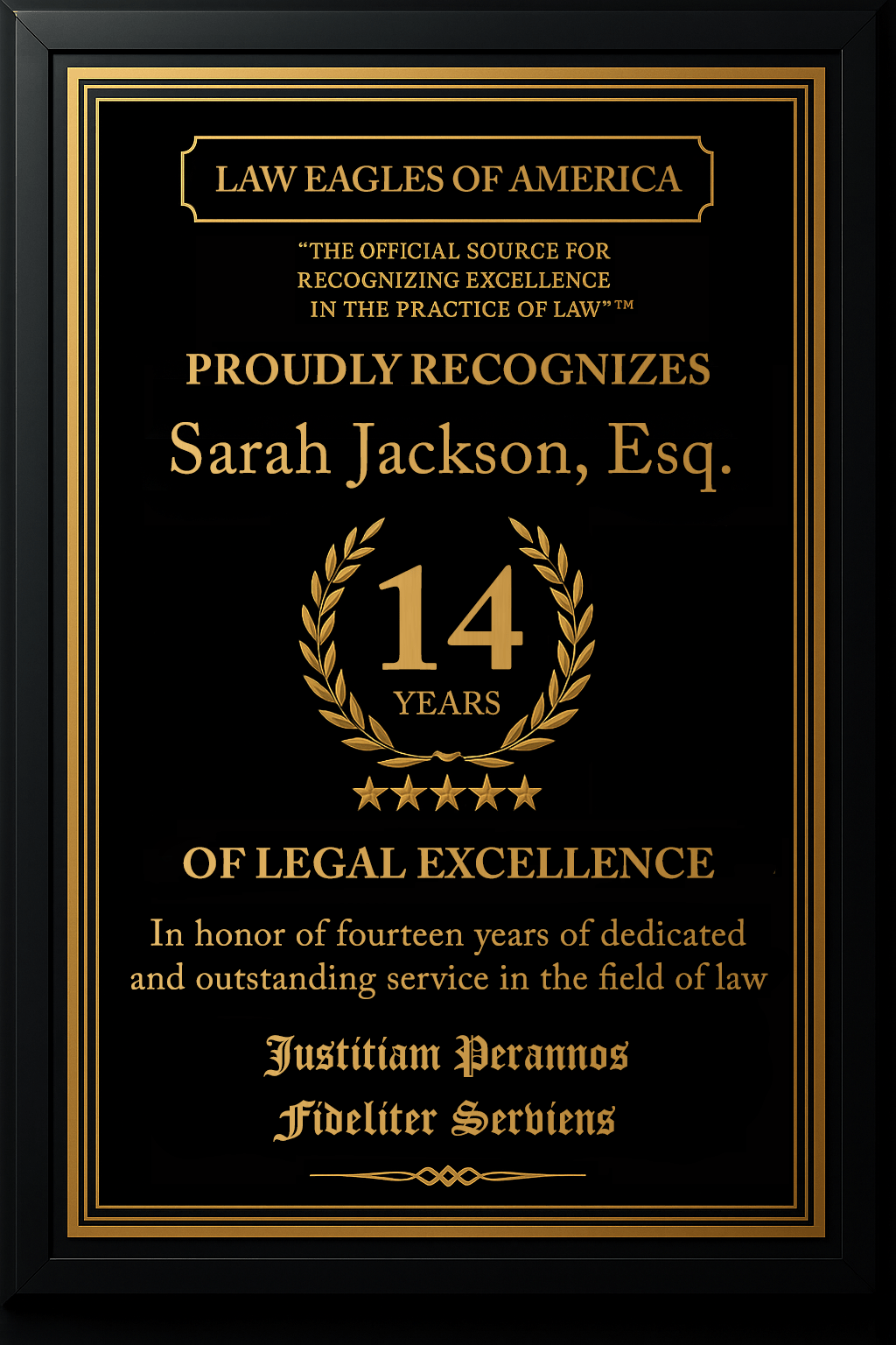 Gold Custom Anniversary Recognition Plaque - Law Eagles of America