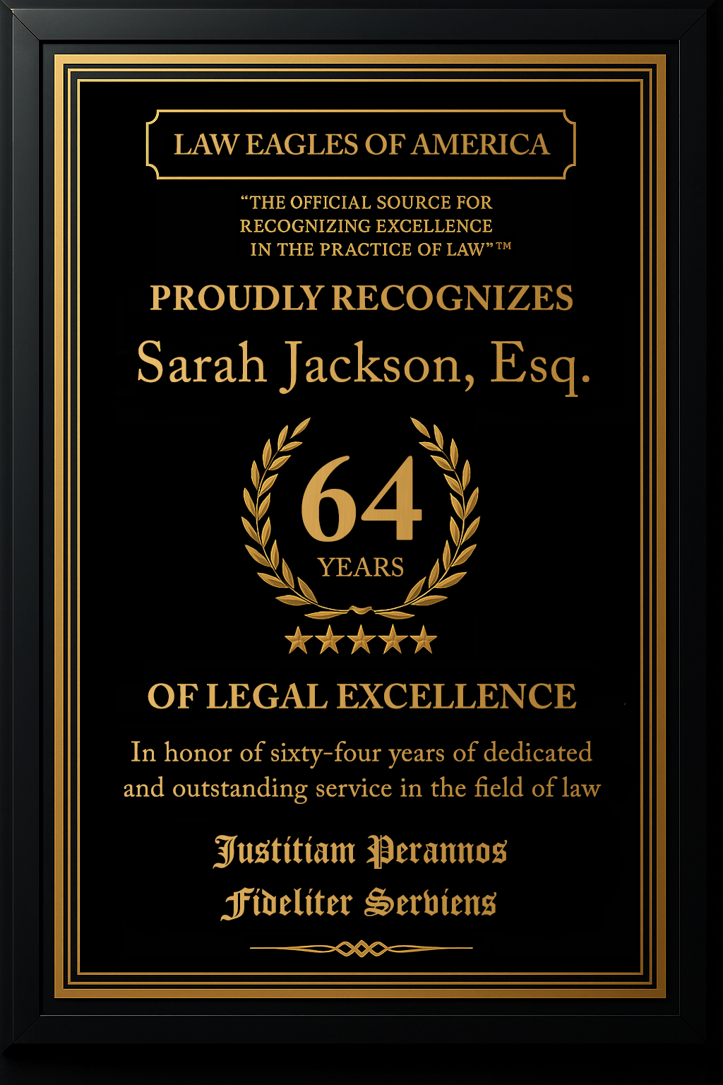 Gold Custom Anniversary Recognition Plaque - Law Eagles of America