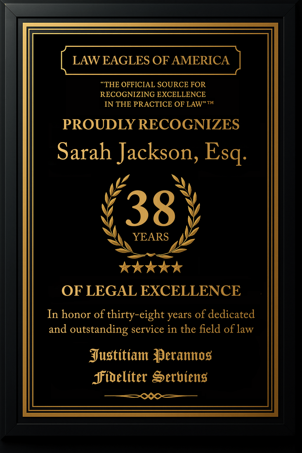Gold Custom Anniversary Recognition Plaque - Law Eagles of America