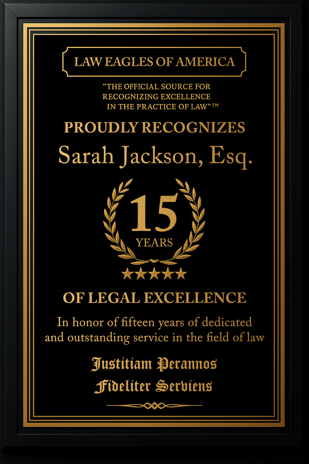 Gold Custom Anniversary Recognition Plaque - Law Eagles of America