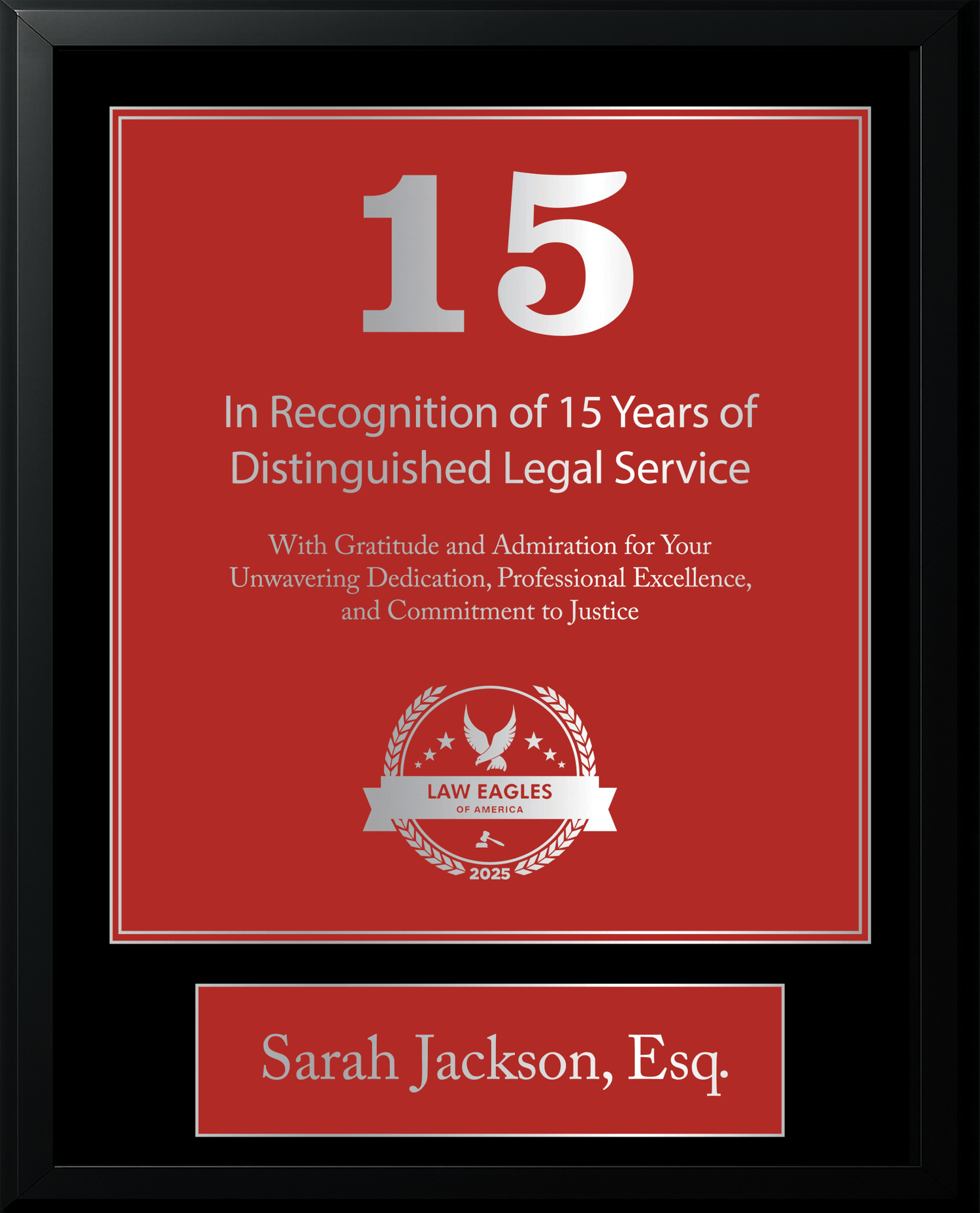 Silver Black Wood Custom Anniversary Recognition Plaque - Law Eagles of America