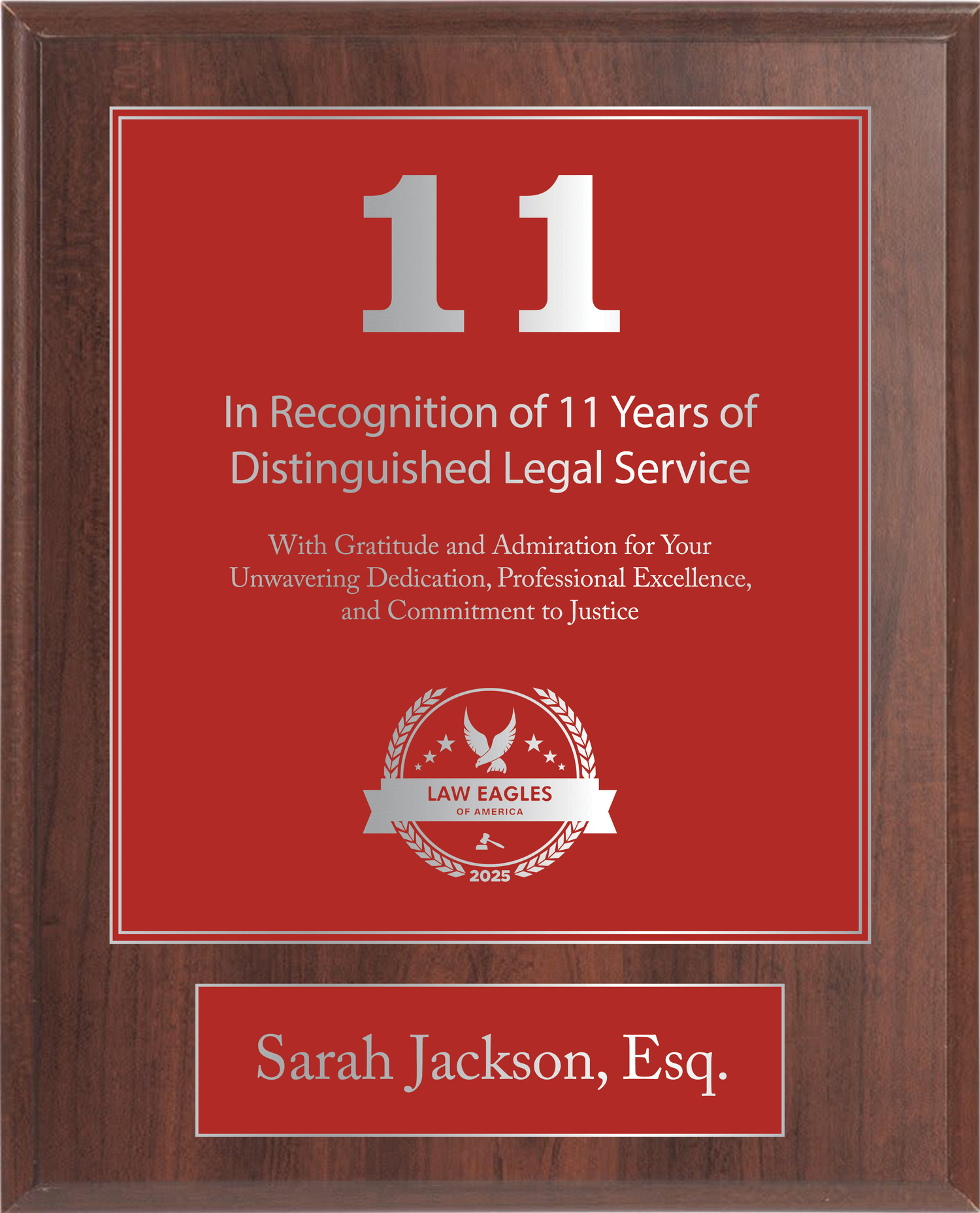 Silver Wood Custom Anniversary Recognition Plaque