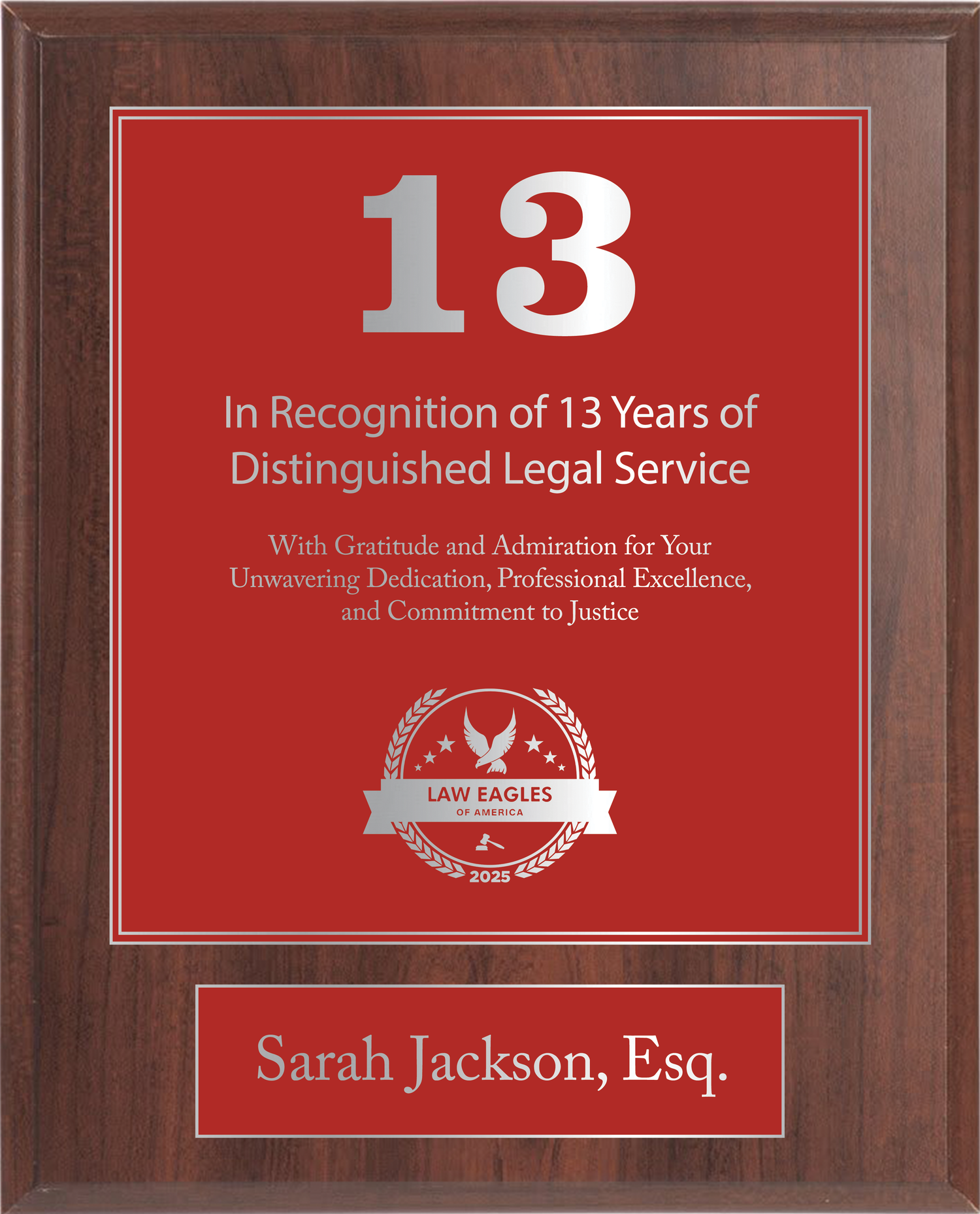 Silver Wood Custom Anniversary Recognition Plaque