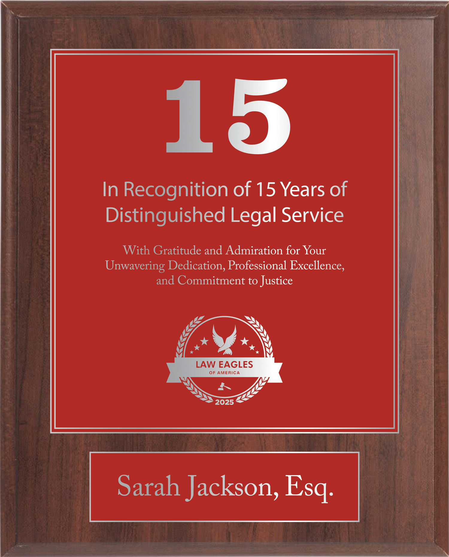 Silver Wood Custom Anniversary Recognition Plaque