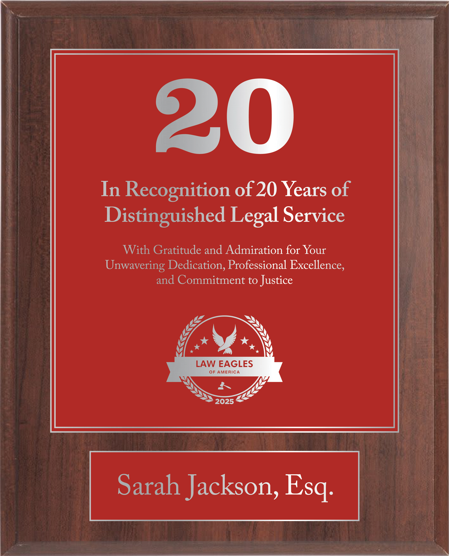 Silver Wood Custom Anniversary Recognition Plaque