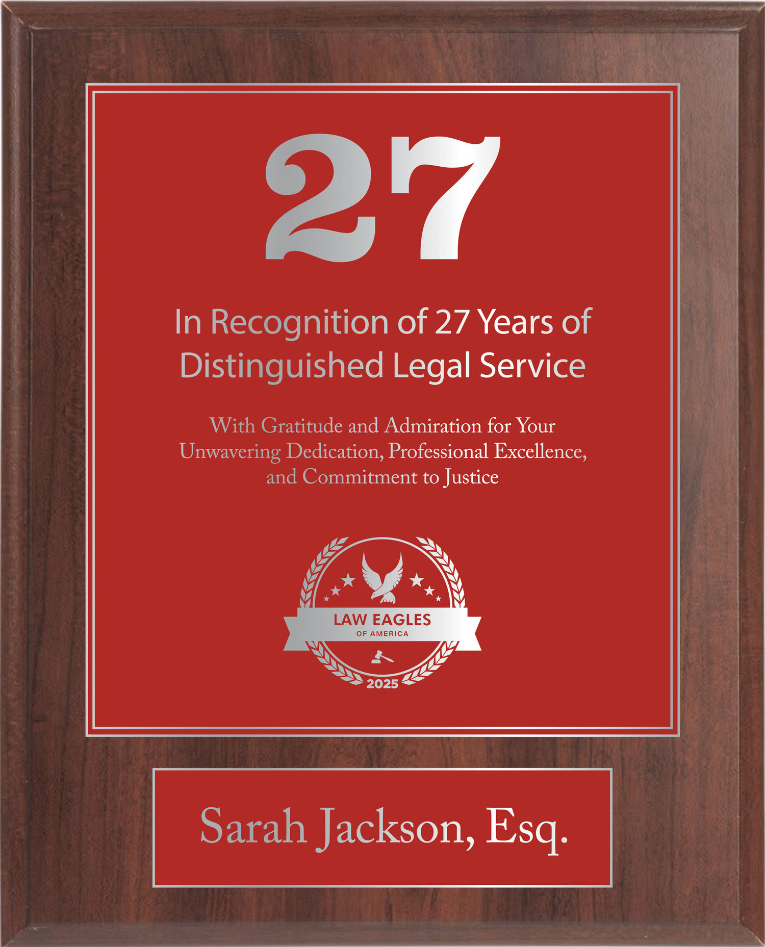 Silver Wood Custom Anniversary Recognition Plaque