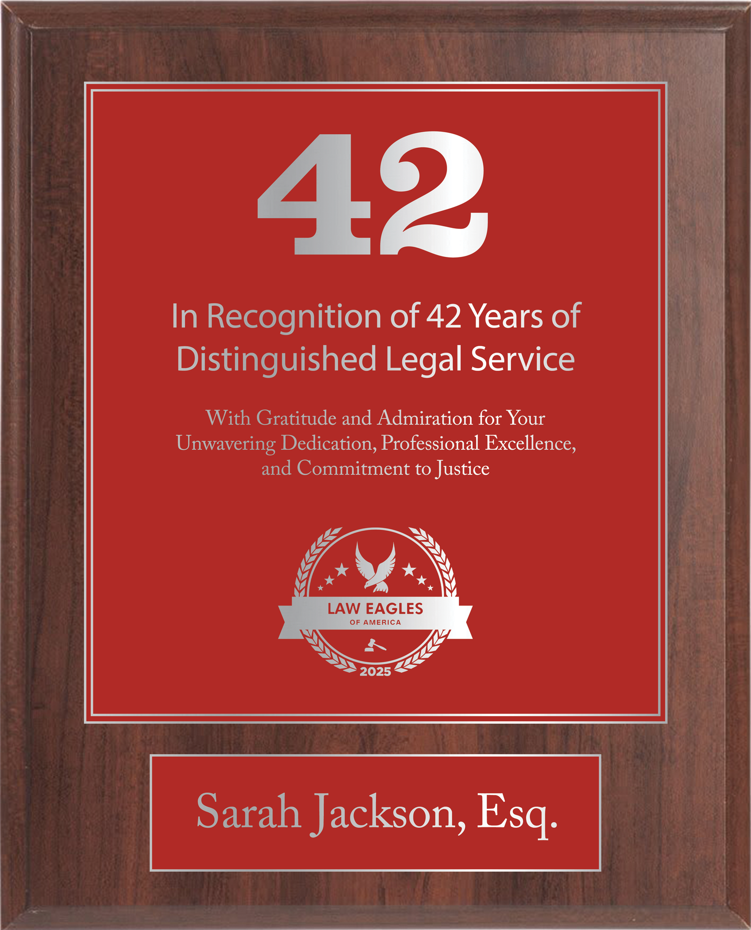 Silver Wood Custom Anniversary Recognition Plaque