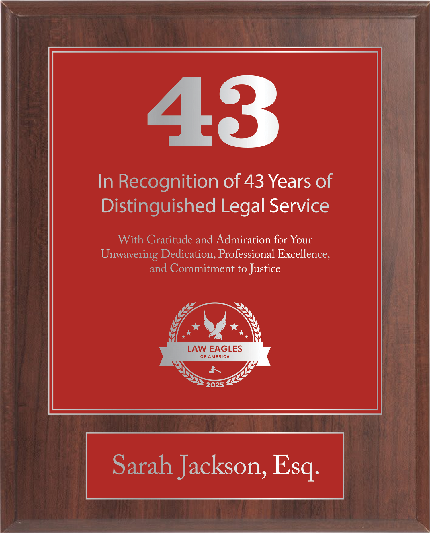 Silver Wood Custom Anniversary Recognition Plaque