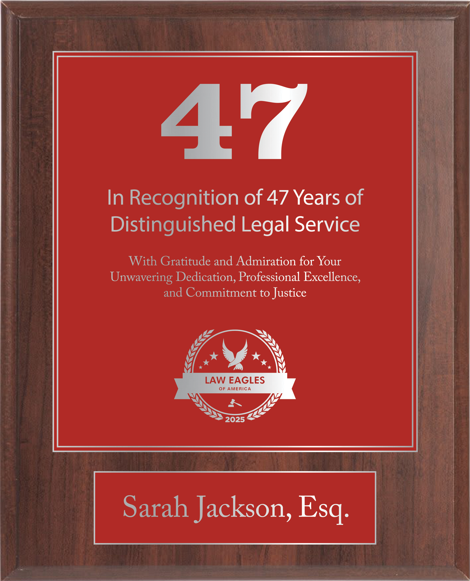 Silver Wood Custom Anniversary Recognition Plaque