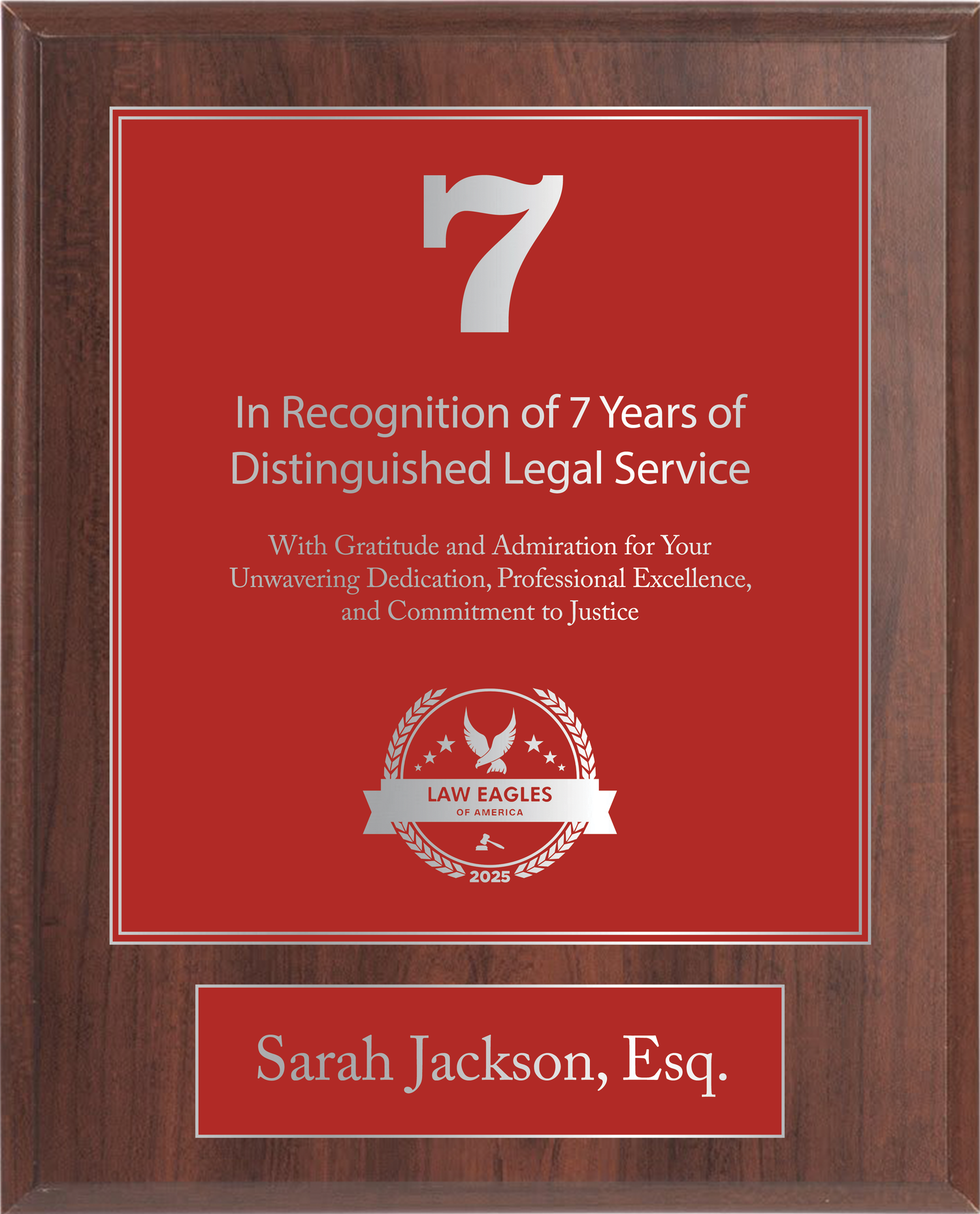 Silver Wood Custom Anniversary Recognition Plaque