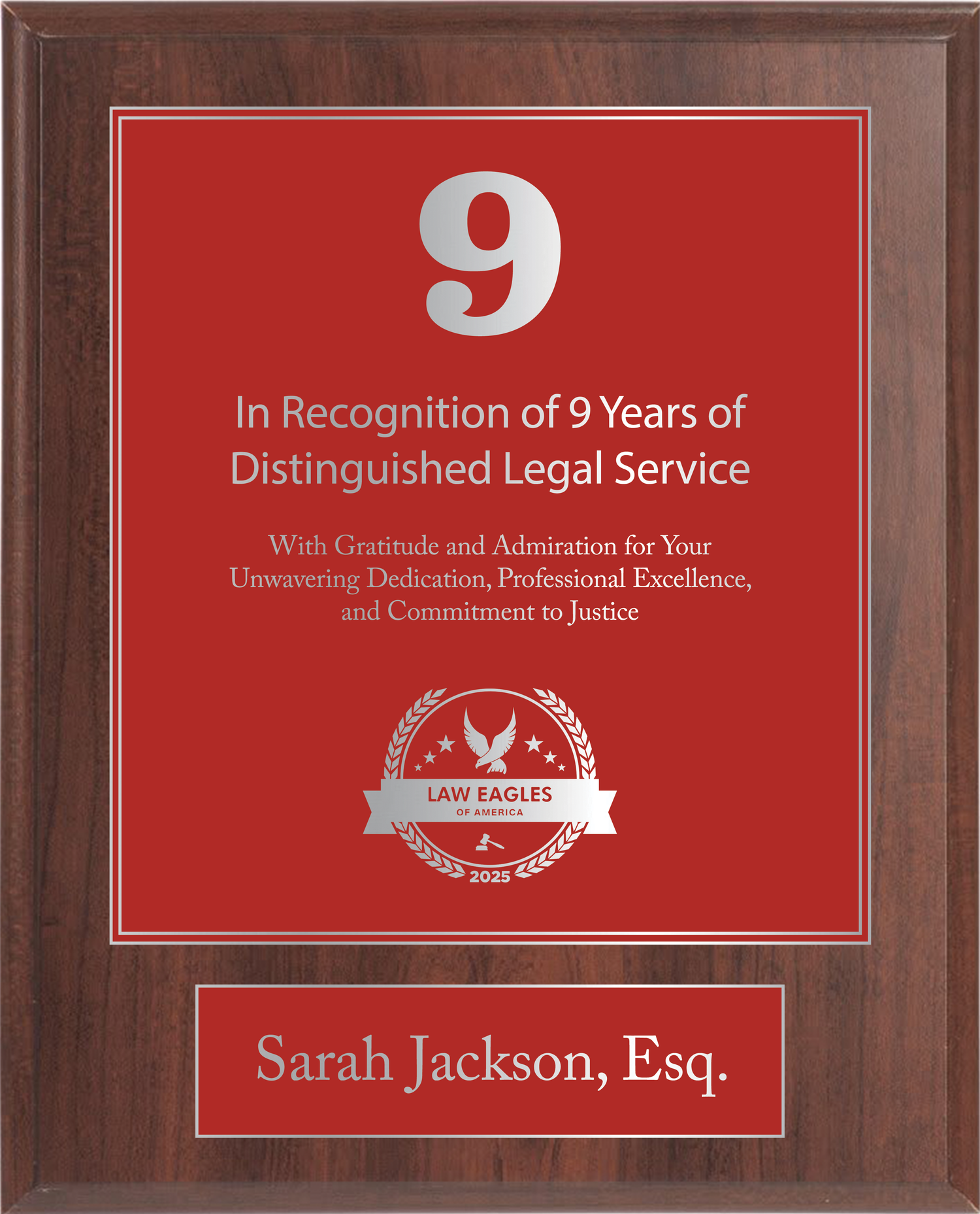 Silver Wood Custom Anniversary Recognition Plaque