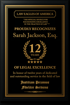Gold Custom Anniversary Recognition Plaque - Law Eagles of America