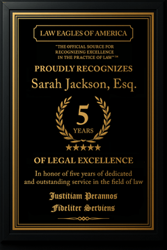 Gold Custom Anniversary Recognition Plaque - Law Eagles of America