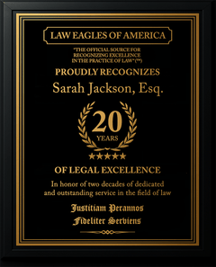 Gold Custom Anniversary Recognition Plaque - Law Eagles of America